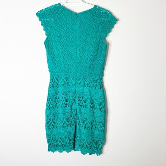 MANGO Lace Mini Dress Teal Green Cap Sleeve XS Work wear Business Casual Office - Picture 11 of 16
